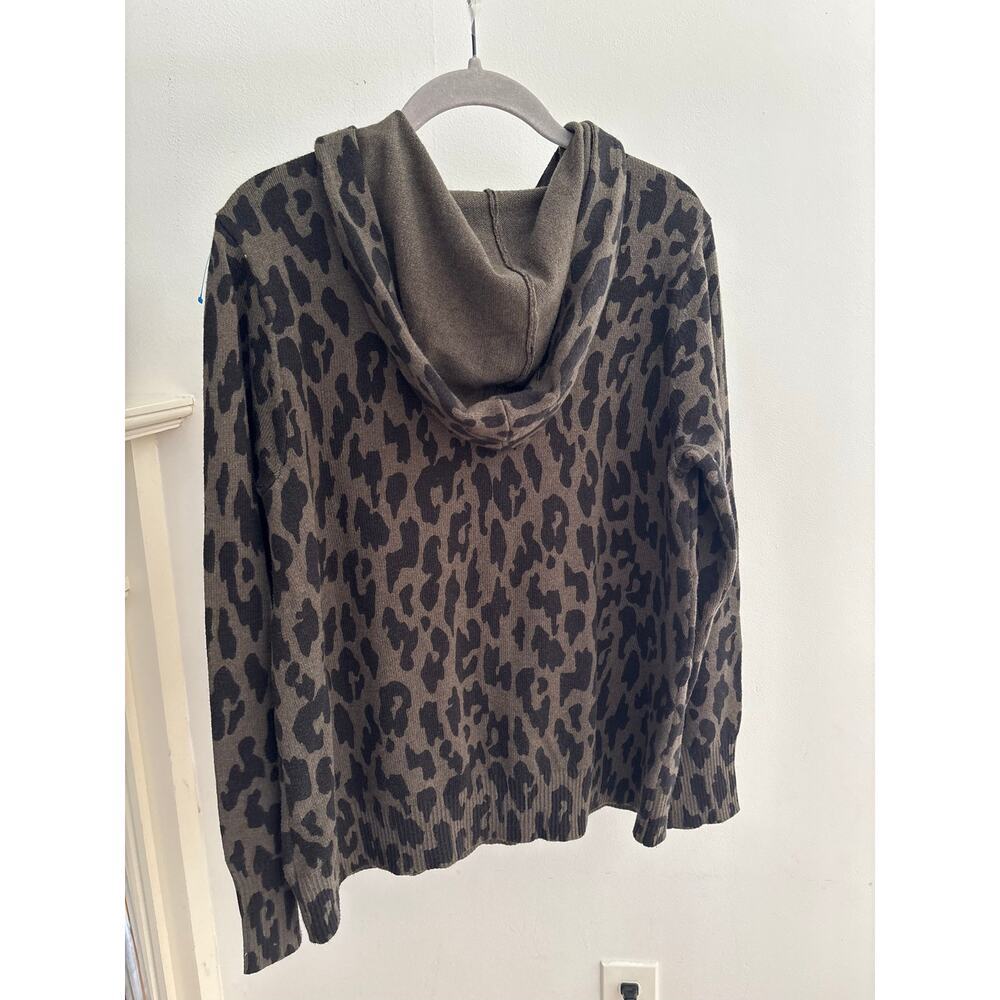 J.Jill Leopard Print Hooded Sweater Women Brown Black Lightweight Knit Pullover - Picture 9 of 12